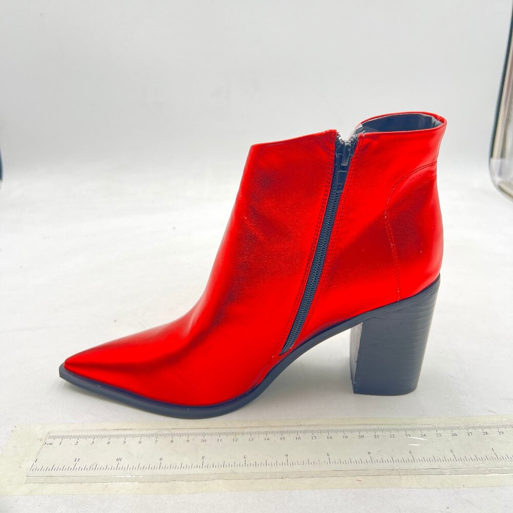 Wine Trendy Pointed Toe Chunky Heels Ankle Boots Slip On V Cut Office Booties